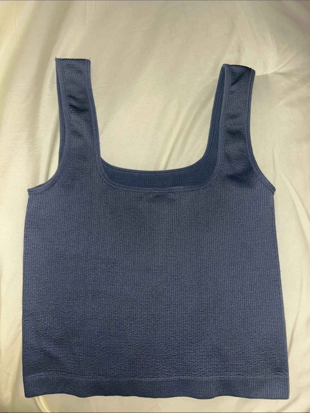 Navy Ribbed Square-Neck Crop Tank - Picture 3 of 3